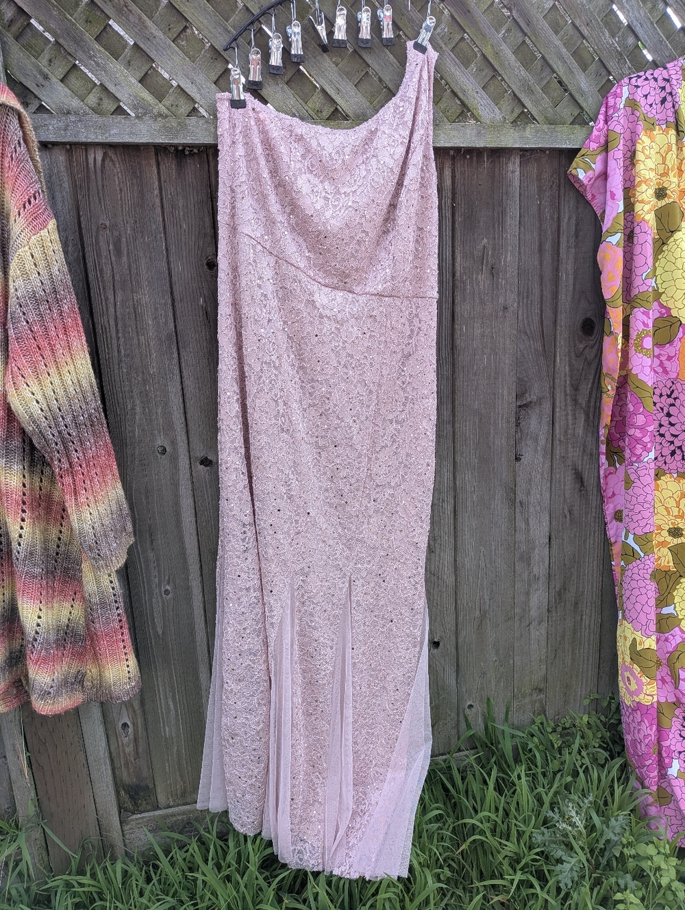 XL Pink Off Shoulder Gown Sequins, Tulle, High/Low Hem, Formal, Halloween Prince
